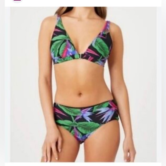 Forever 21 Size Large Swim Suit Bikini Set Black Tropical Print Vibrant Colorful - Picture 3 of 9